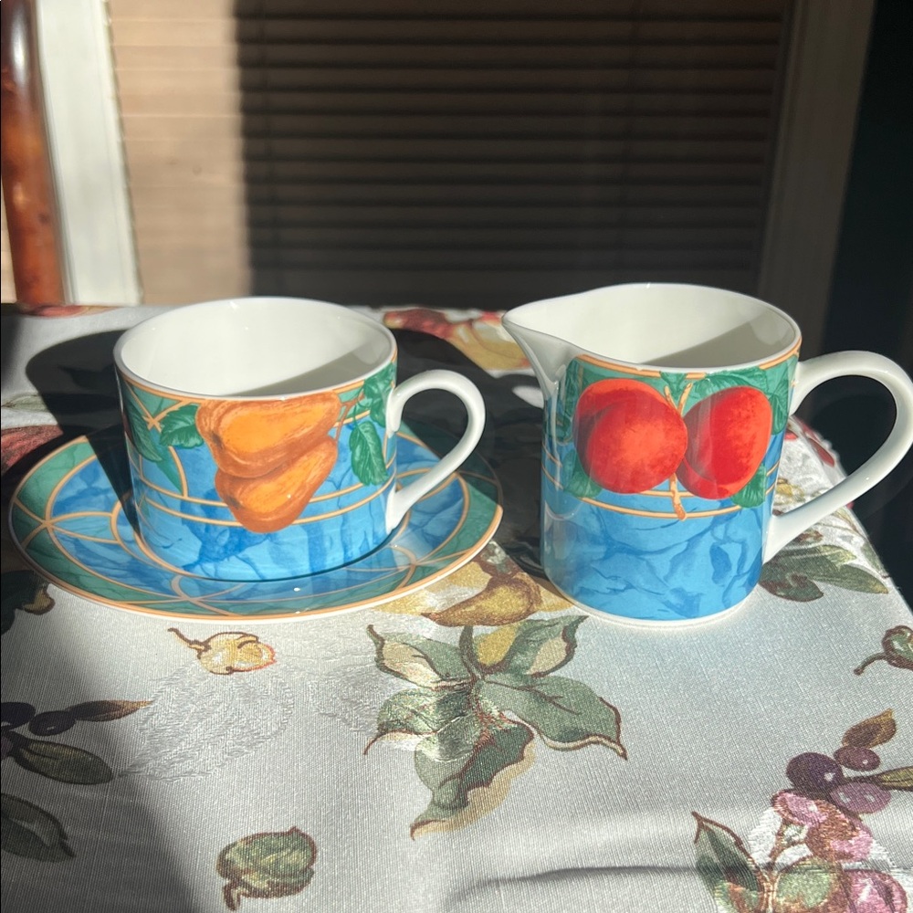 Victoria & Beale Forbidden Fruit Design Cup, Saucer and Creamer Set